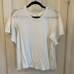 Anthropologie White Short Sleeve T-Shirt with Flowy, Lace Sleeves - Size Small
